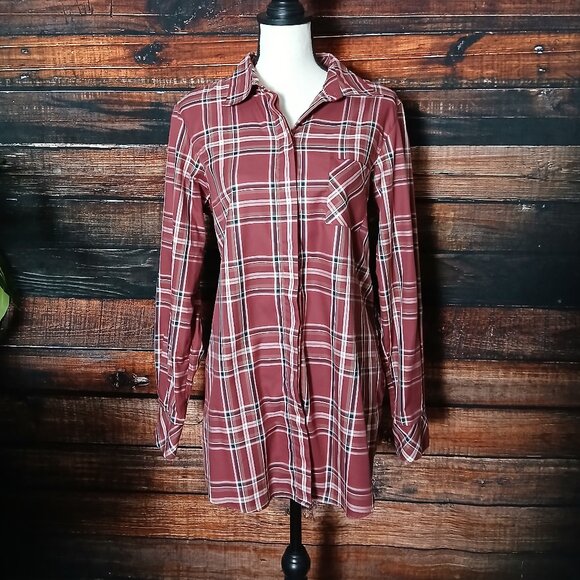 Orvis Top Size 14 Burgundy Plaid Cotton Button Front Shirt - Picture 2 of 9